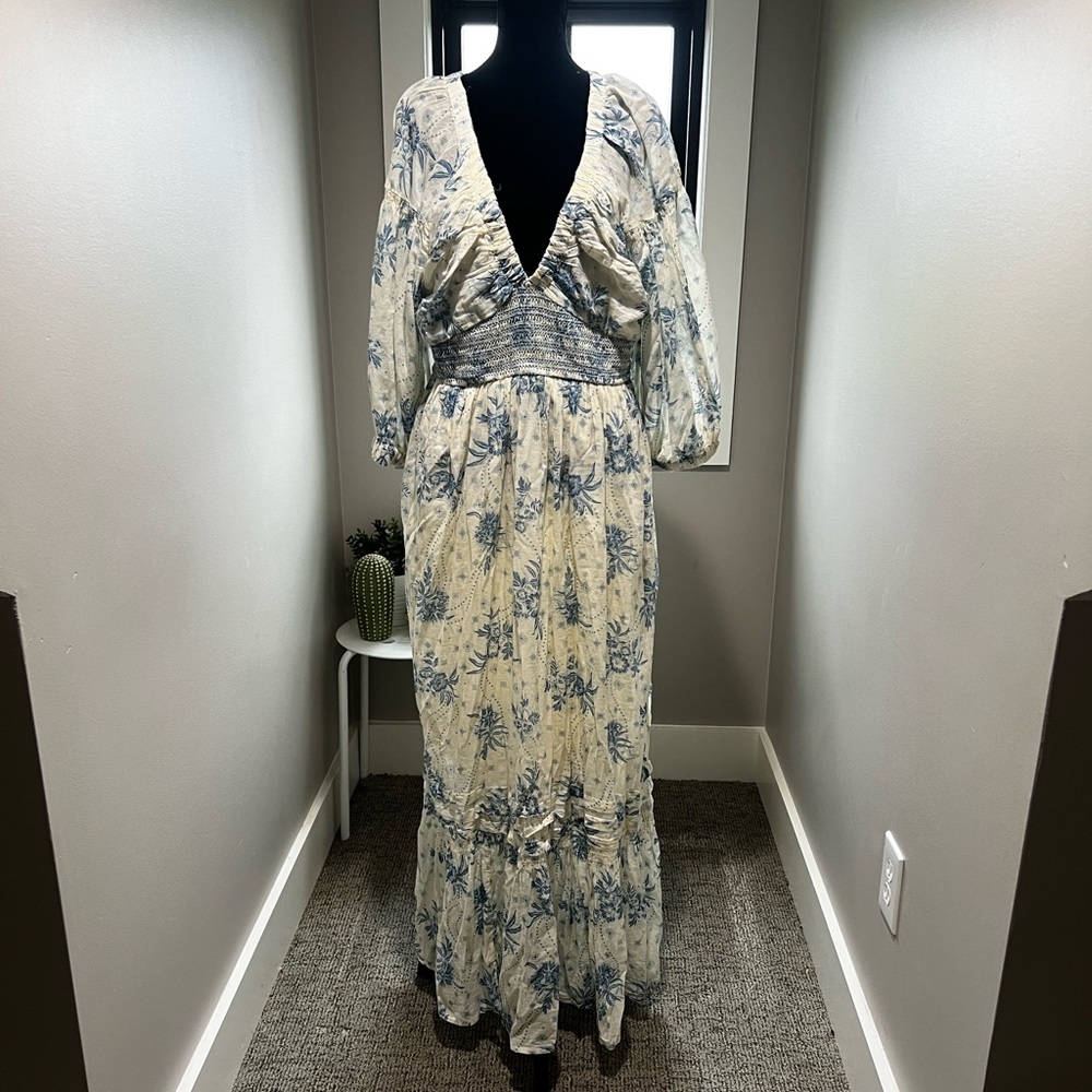 Free People Elegant Blue Floral Maxi Dress